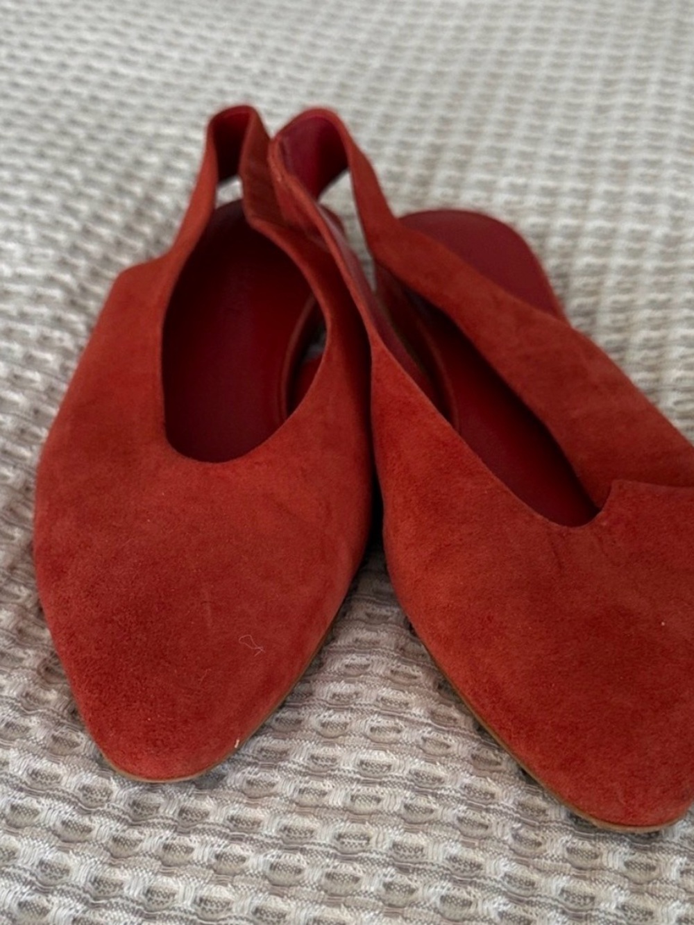 Everlane Red Suede Pointed Toe Slingback Flats